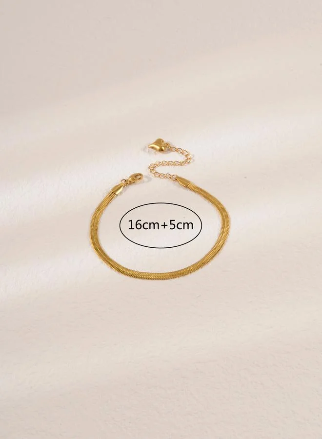 Take Two Gold Tone Flat Snake Chain Bracelet with Heart Charm