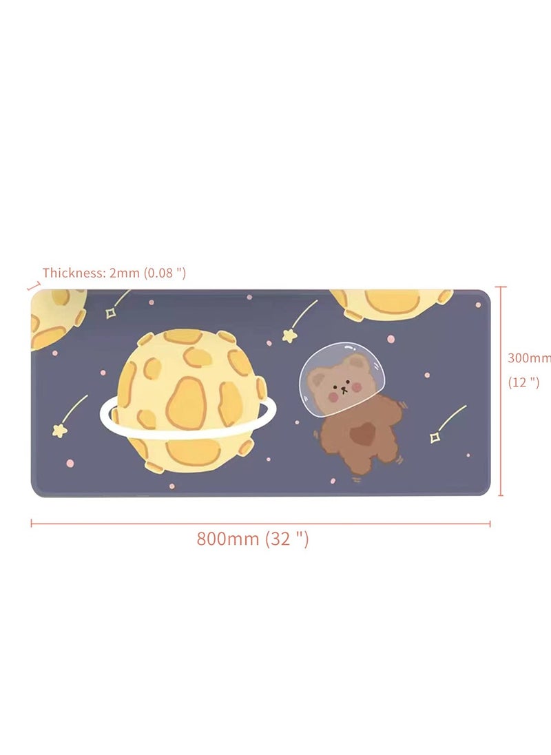 Mouse Pad Desk Gaming Accessories Astronaut Bear Mouse Pad,  Astronaut Bear Office Decor Desk Mousepad Large, 80x30x0.2cm Extended Keyboard Mousepad With Stitched Edges Non-Slip Rubber