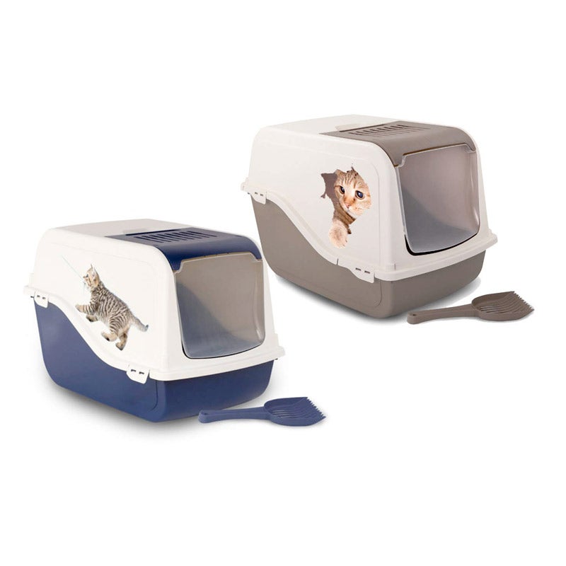 MP Bergamo Cat Litter Box Ariel Top Free with Design Assorted Colors