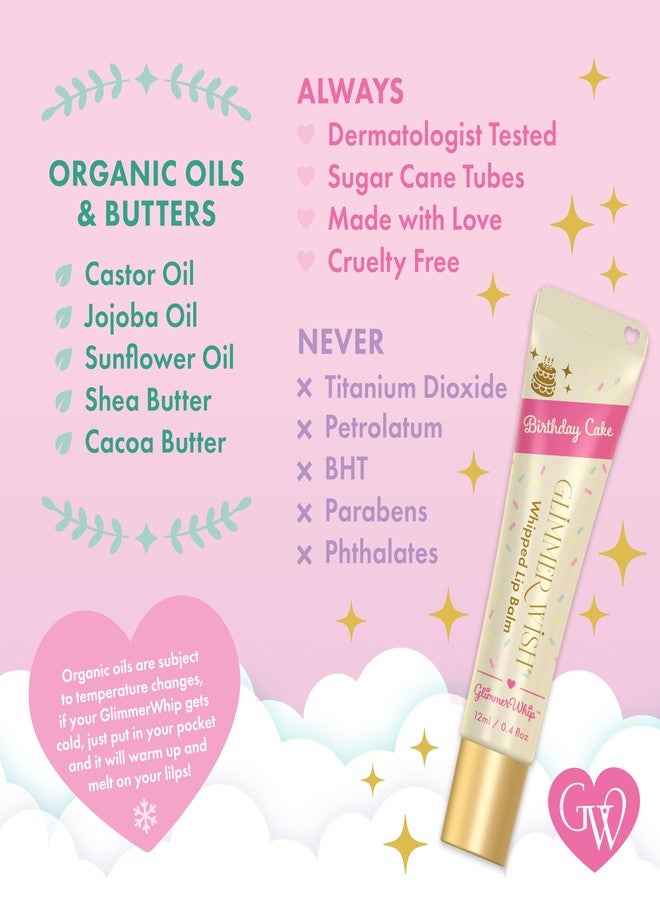 Glimmer Wish Glimmer Whip Hydrating Lip Balm, Whipped Lip Butter Treatment with Organic Nourishing Oils and Butters, Vegan and Cruelty Free Lip Moisturizer for Soft Lips (Birthday Cake - Image 4
