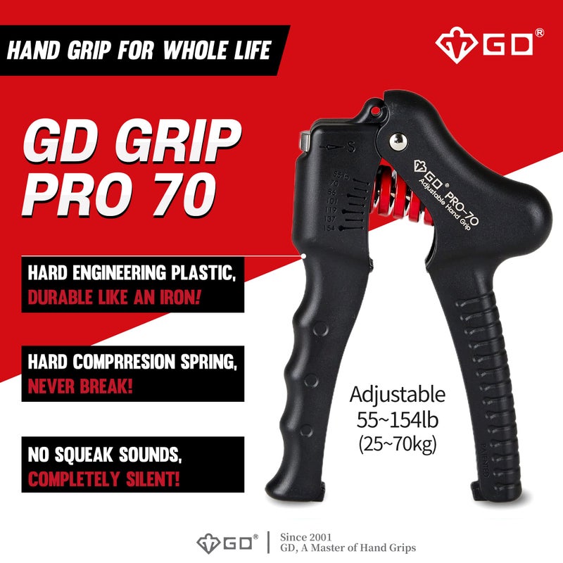 GD جهاز تقوية قبضة اليد GD Pro-70 (55~154 رطل) مدرب قوة القبضة القابل للتعديل معدات تدريب المعصم والساعد جهاز قبضة اليد لبناء العضلات والتعافي من الإصابات - Image 2