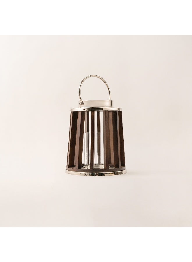 Homez Stainless Steel Silver Wood Lantern 29*42 Cm - Image 2