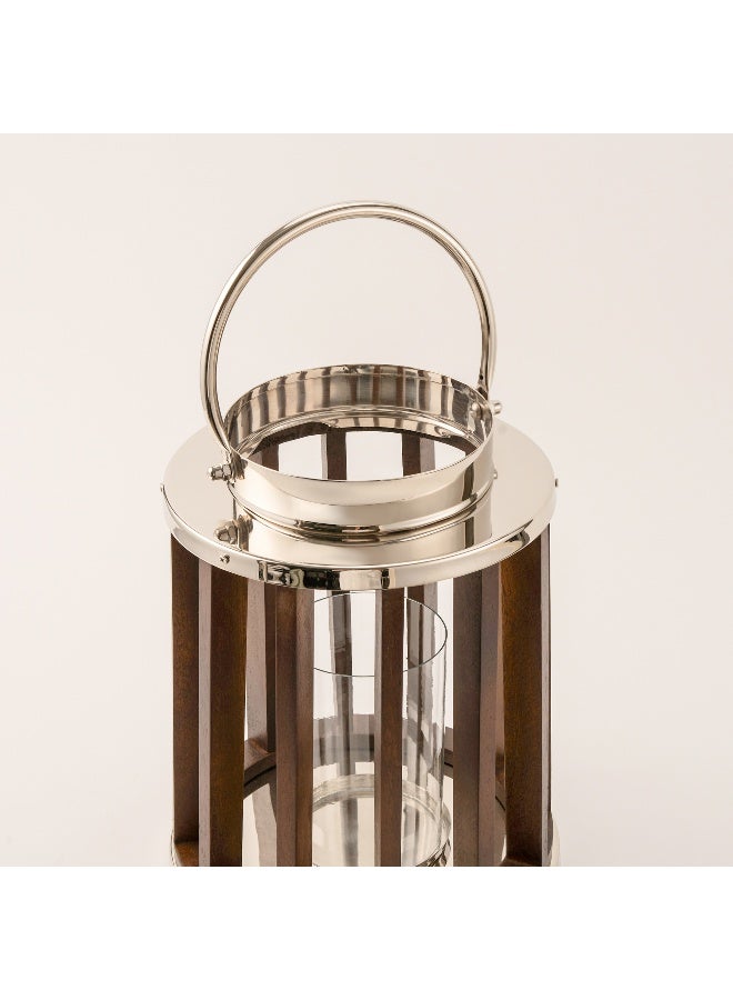 Homez Stainless Steel Silver Wood Lantern 29*42 Cm - Image 3