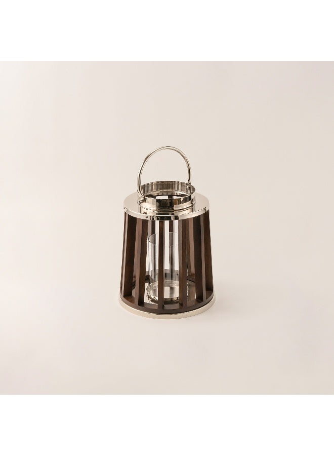 Homez Stainless Steel Silver Wood Lantern 29*42 Cm - Image 1
