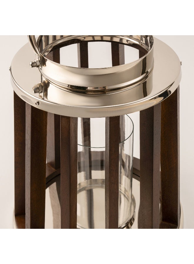 Homez Stainless Steel Silver Wood Lantern 29*42 Cm - Image 4