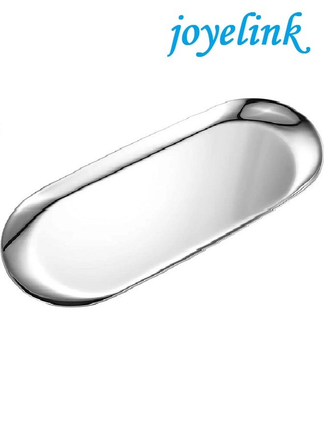 Joyelink Silver Metal Dresser Tray for Small Jewelry Cosmetics Watch Fragrance Keys - Oval 23 x 9.5 cm Silver  - Image 3