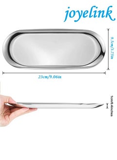 Joyelink Silver Metal Dresser Tray for Small Jewelry Cosmetics Watch Fragrance Keys - Oval 23 x 9.5 cm Silver  - Image 2