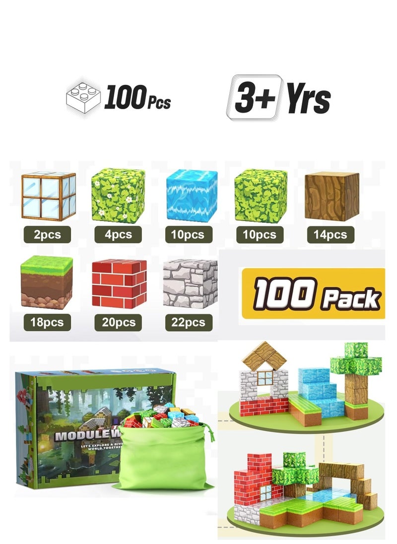 General 100 Magnetic Building Blocks Minecraft Games for Kids with Magnets STEM Montessori Toddler Sensory Cube Birthday Gifts for Boys and Girls Ages 3-12  - Image 1
