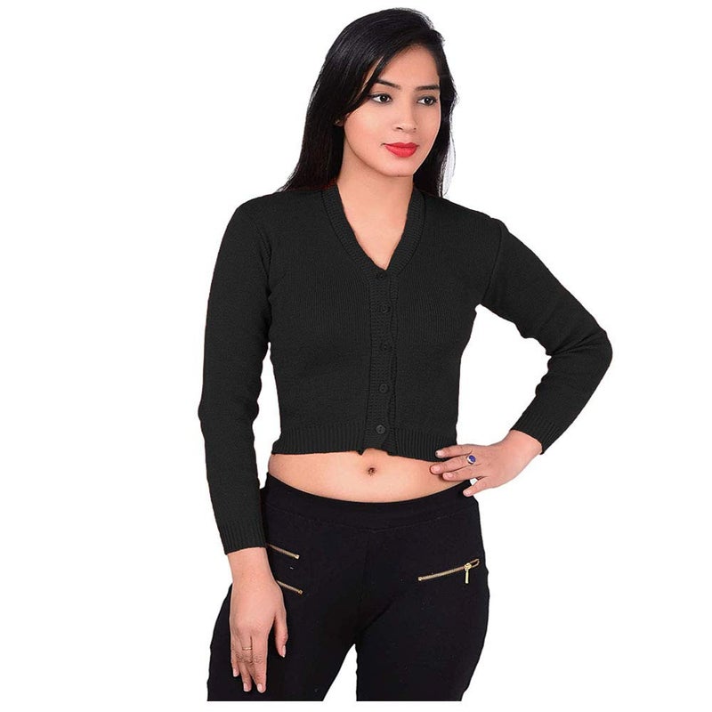 Krystle Women's & Girl's Winter Warm Woolen Long Sleeve Saree Blouse (Black, X-Large) - Image 4