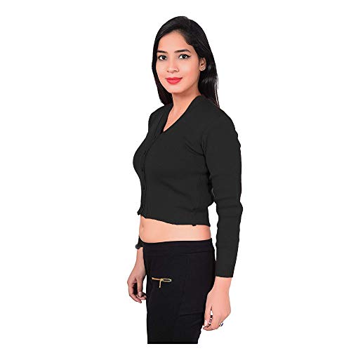 Krystle Women's & Girl's Winter Warm Woolen Long Sleeve Saree Blouse (Black, X-Large) - Image 2