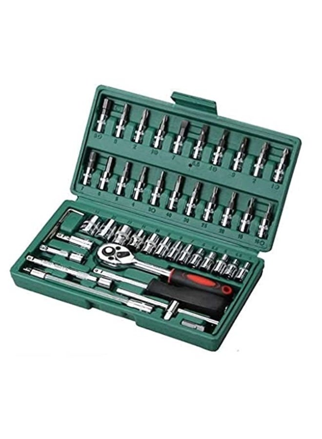 YXGLL Watch Repair Hand Tool Kit Tool Set Kit,46Pcs/Set of Carbon Steel Ratchet Wrench Socket Wrench Screwdriver Combination Hand Tool Kit Tool Set Set Household Car Repair Hand Tool Kit Tool Set - Image 1