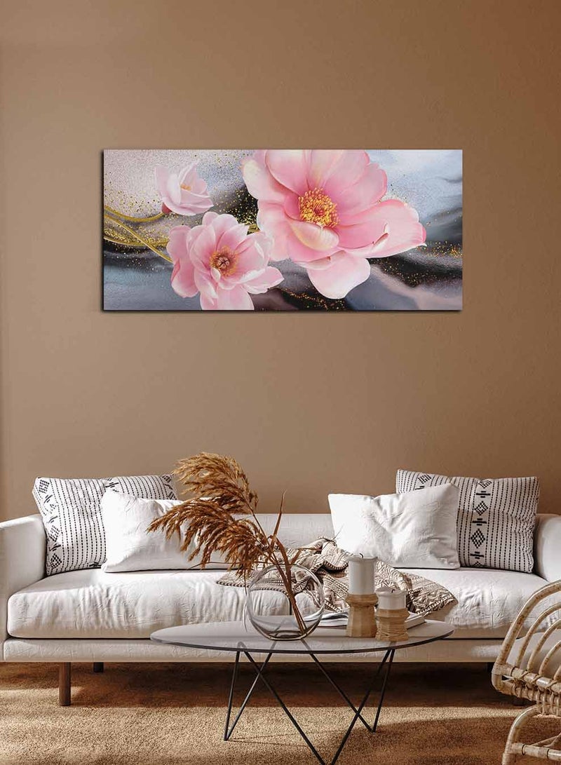 LOWHA Framed Canvas Wall Art Stretched Over Wooden Frame, Panorama Orientation Flowers Painting, For Home, Living Room, Office Décor - Image 1