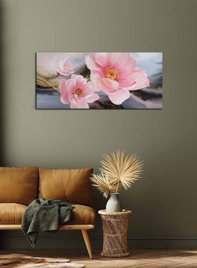 LOWHA Framed Canvas Wall Art Stretched Over Wooden Frame, Panorama Orientation Flowers Painting, For Home, Living Room, Office Décor - Image 2