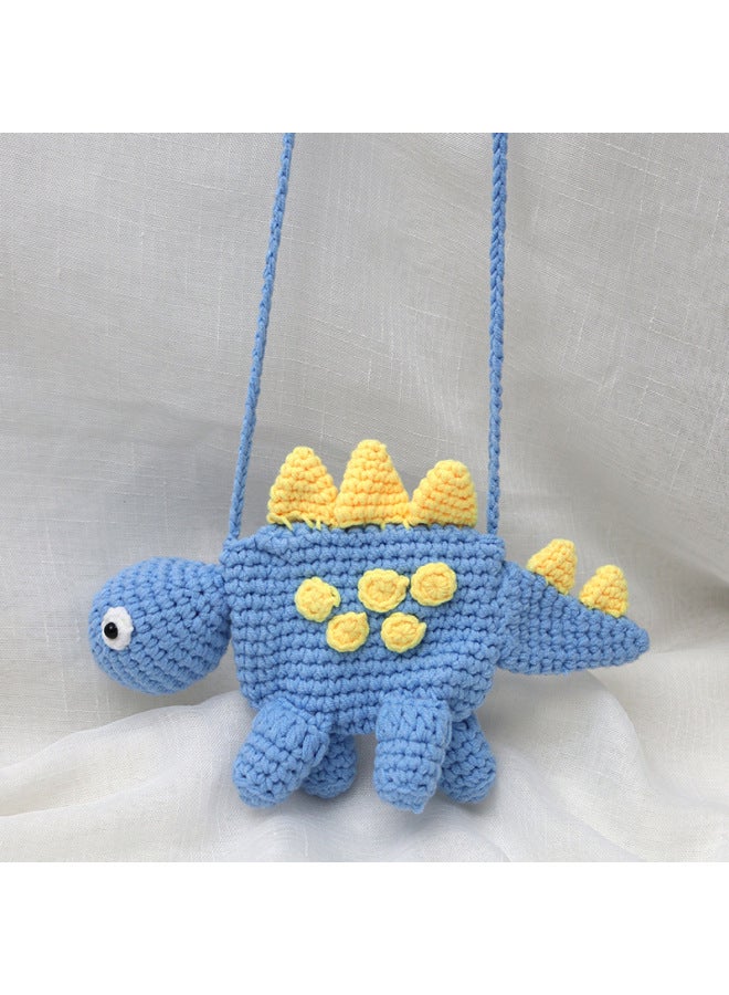 Explosions Wool Woven Cartoon Dinosaur Bag Children's Cute Crossbody Bag Crocheted Plush Finished Coin Purse-color:dinosaur Bag Green