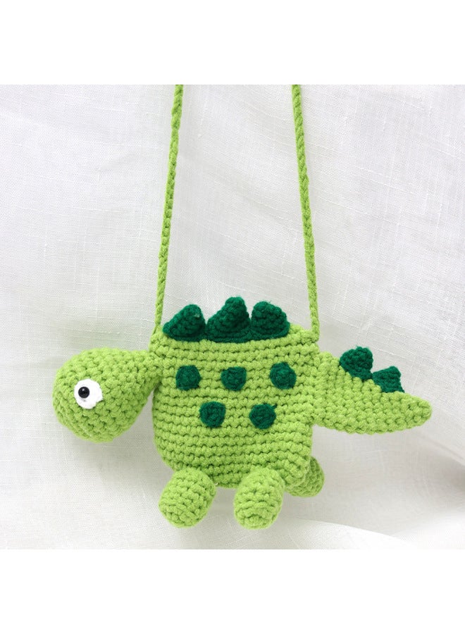 Explosions Wool Woven Cartoon Dinosaur Bag Children's Cute Crossbody Bag Crocheted Plush Finished Coin Purse-color:dinosaur Bag Green