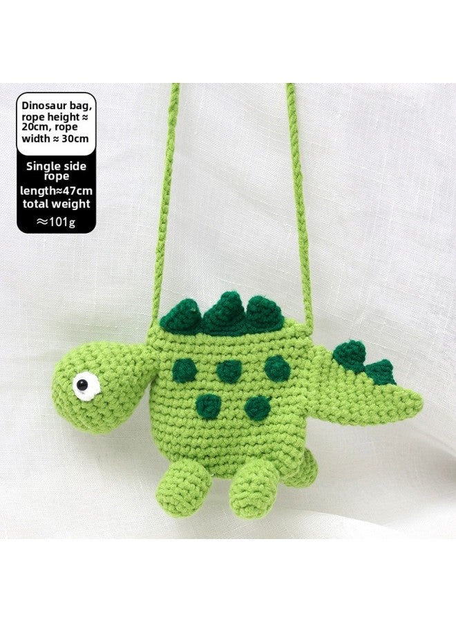 Explosions Wool Woven Cartoon Dinosaur Bag Children's Cute Crossbody Bag Crocheted Plush Finished Coin Purse-color:dinosaur Bag Green