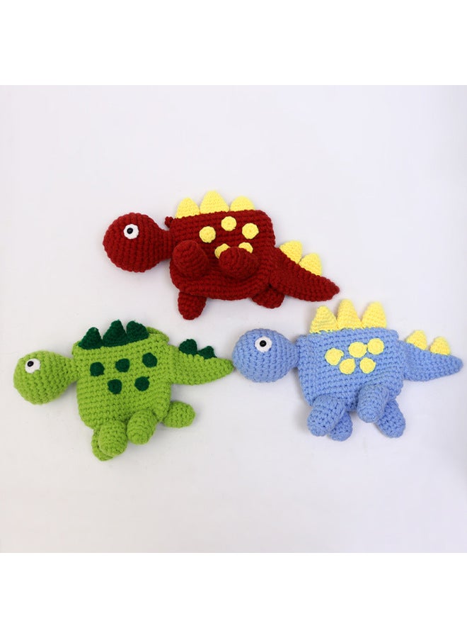 Explosions Wool Woven Cartoon Dinosaur Bag Children's Cute Crossbody Bag Crocheted Plush Finished Coin Purse-color:dinosaur Bag Green