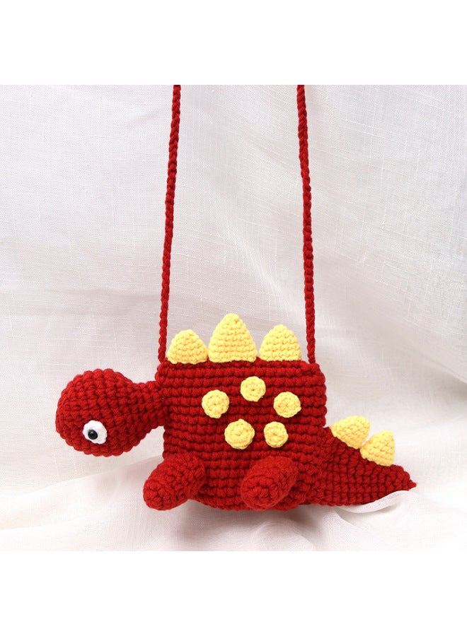 Explosions Wool Woven Cartoon Dinosaur Bag Children's Cute Crossbody Bag Crocheted Plush Finished Coin Purse-color:dinosaur Bag Green