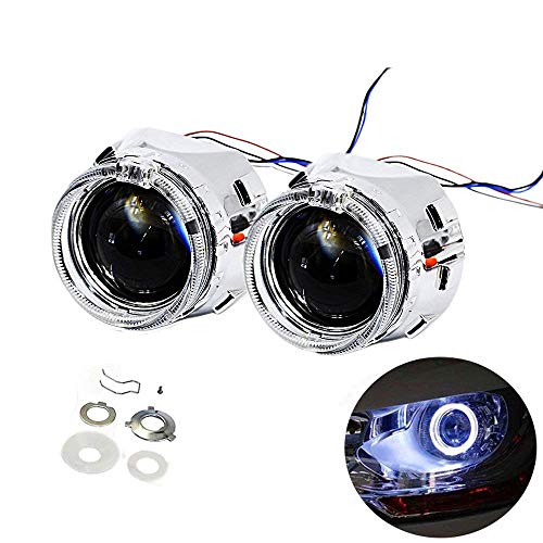 YUFANYA 2.5 Inch H1 8.1 Ver Bixenon Projector Lens Hi/Lo Beam Function with White Angel Eyes Decoration,Halo Rings DRL Function,Chrome Shrouds Mask,Fit for H1 H4 H7 Car Motorcycle Retrofit - Image 1