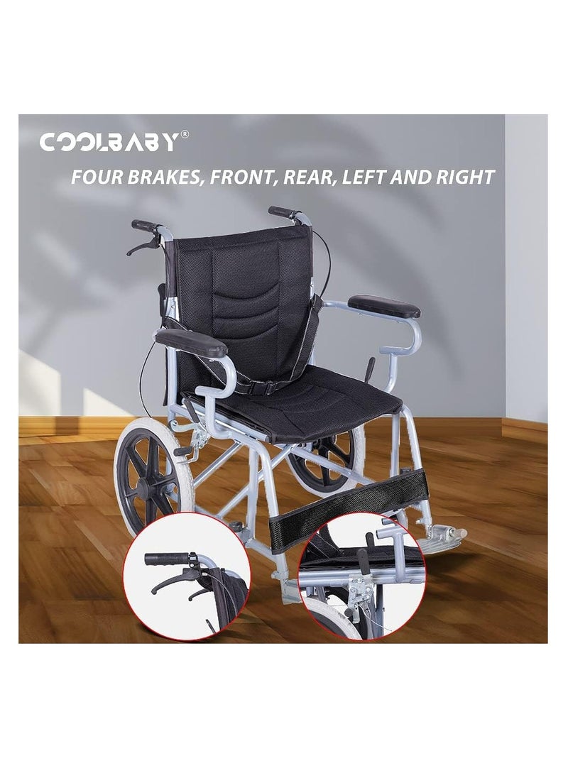 Cool Baby Foldable Lightweight Wheelchair For The Elderly Disabled With Handbrakes, Black  - Image 2