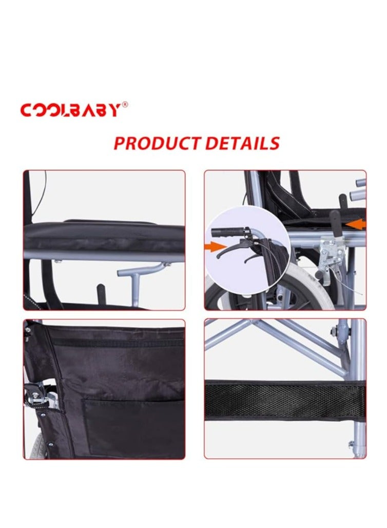 Foldable Lightweight Wheelchair For The Elderly Disabled With Handbrakes, Black