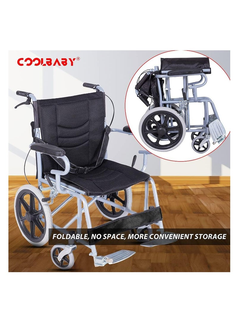 Cool Baby Foldable Lightweight Wheelchair For The Elderly Disabled With Handbrakes, Black  - Image 5