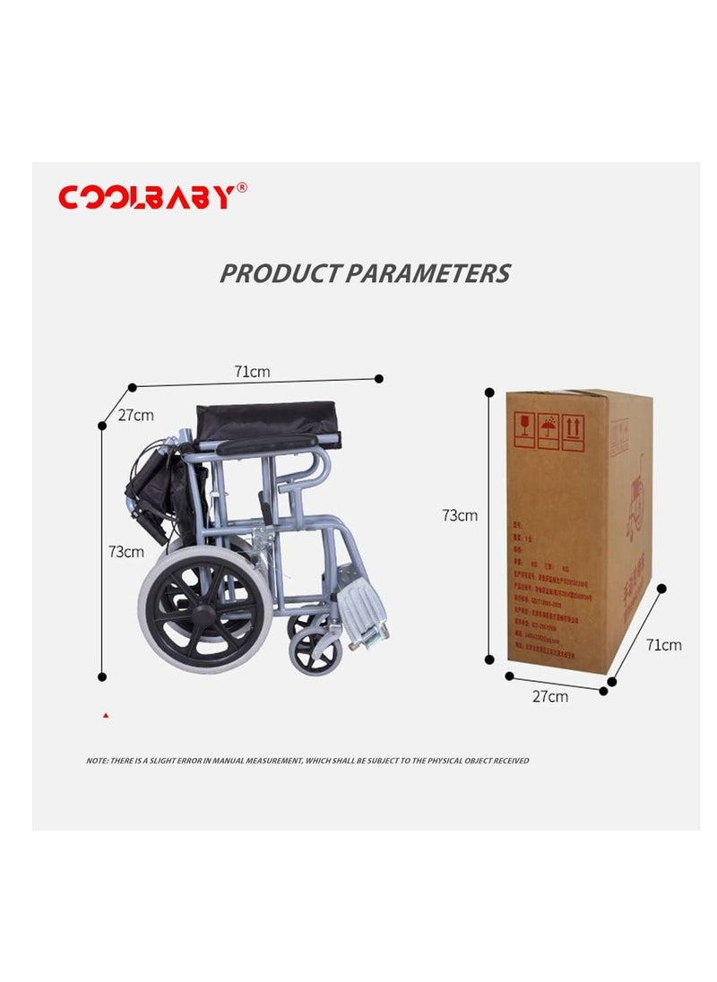Cool Baby Foldable Lightweight Wheelchair For The Elderly Disabled With Handbrakes, Black  - Image 3