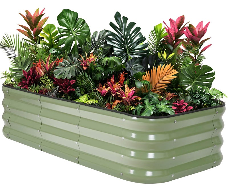 1MORE Raised Garden Bed -4X2X1 Galvanized Planter Box for Outdoor Gardening,3 in 1 Modular Raised Bed Kit with Protective Tape, Gloves for Herbï¼ŒIdeal for Vegetables and Plants.Green-1Pcak - Image 1