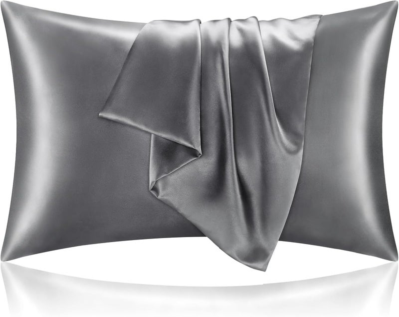 BEDELITE Elegant multi-option build Satin Pillowcase for Hair and Skin, Similar to Silk Pillow Cases Queen Size Set of 2, Super Soft Silky Dark Grey Pillow Case with Envelope Closure(20x30 Inches) Heat insulation layer - Image 1