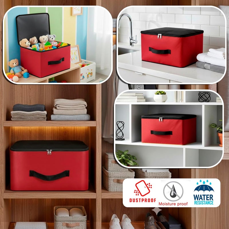 Storite 2 Pack Nylon Underbed Moisture-Proof Wardrobe Organizer – Clothes Storage Bags with Zipper & Handle, Square (Red & Black, 38.1 x 25.4 x 35.5 cm) - Image 5