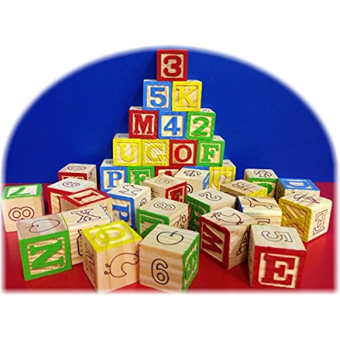 35 PIECE ABC STACK N' BUILD WOOD BLOCKS IN A BUCKET SET - Image 2