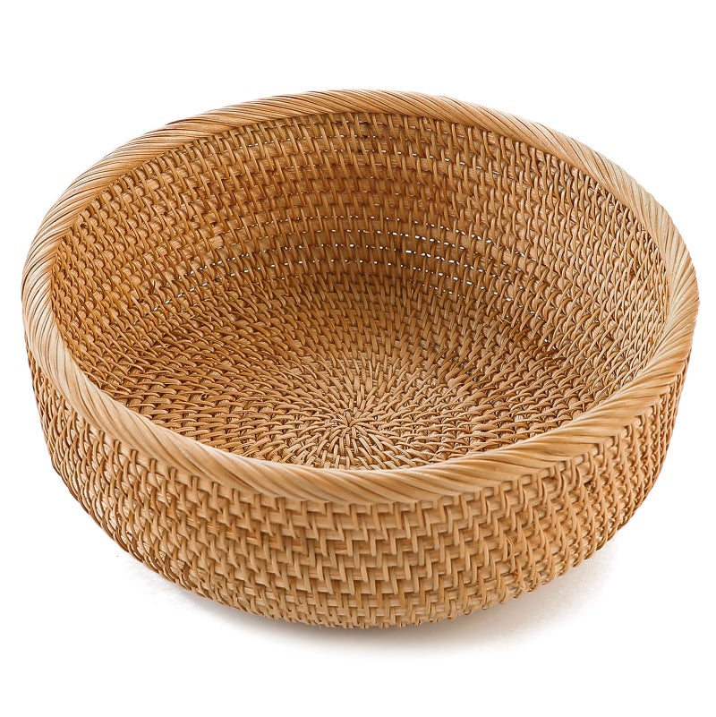 HITOMEN Handmade Rattan Bread Baskets Round Wicker Fruit Serving Storage Bowls, Natural Woven Decorative Kitchen Counter Organizing (Honey Brown) M-9.1" - Image 1