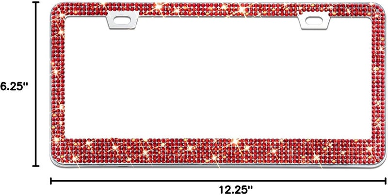 EWBN Bling Rhinestone License Plate Frame for Women 2PC，Diamond Sparkly License Plate Frames| Stainless Steel Frames & Over 1200 pcs Finest 14 Facets Glass Crystals Premium Diamond+GiftBox(Red) - Image 3