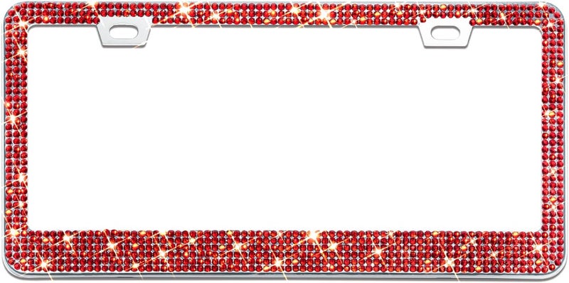 EWBN Bling Rhinestone License Plate Frame for Women 2PC，Diamond Sparkly License Plate Frames| Stainless Steel Frames & Over 1200 pcs Finest 14 Facets Glass Crystals Premium Diamond+GiftBox(Red) - Image 2
