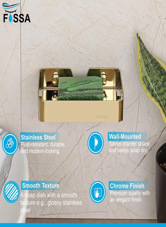 فوسا حامل صابون فوسا الفاخر من الفولاذ المقاوم للصدأ، يُثبت على الحائط، مناسب للحمام، حامل صابون، إكسسوارات حمام، لون ذهبي مطفي (عبوة من قطعة واحدة) - Image 5