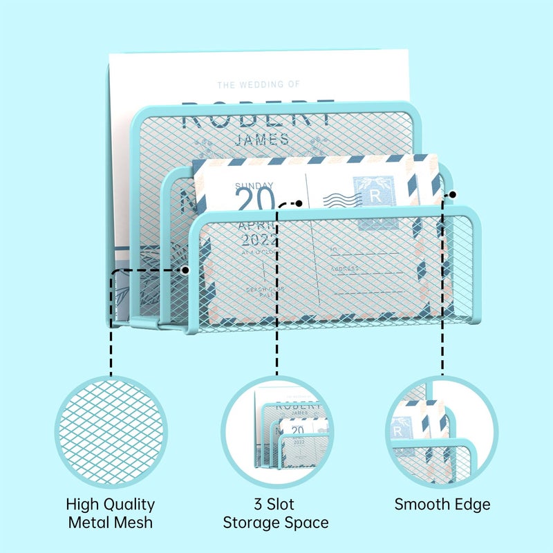 SUPEASY Mail Organizer for Desk, Mesh Metal Mail Holder Countertop with 3-Slot, Letter Sorter File Holder, Office Envelope Organizer for Mails (Blue) - Image 4