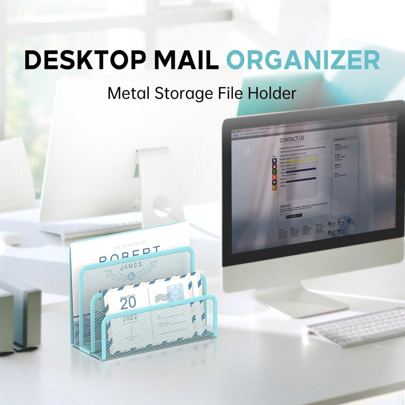 SUPEASY Mail Organizer for Desk, Mesh Metal Mail Holder Countertop with 3-Slot, Letter Sorter File Holder, Office Envelope Organizer for Mails (Blue) - Image 5