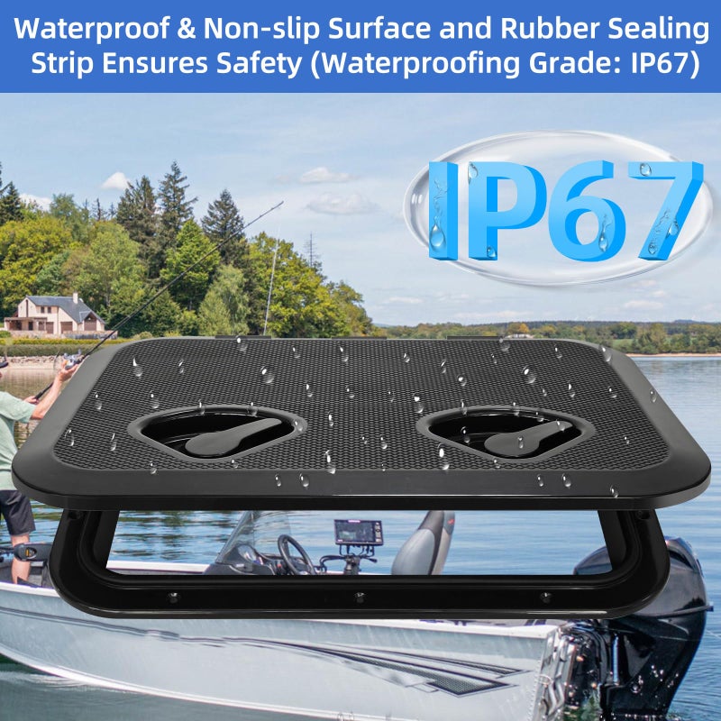 CLLOMAGY Marine Deck Access Hatch 17.3â€ X 12.4â€,Marine Boat Hatch&Lid Black Rectangle Boat Deck Access Door Lid for Bass/John/Fishing/Skiff/Sailboat/Yacht,Strong&Waterproof Cover-2PCS - Image 4