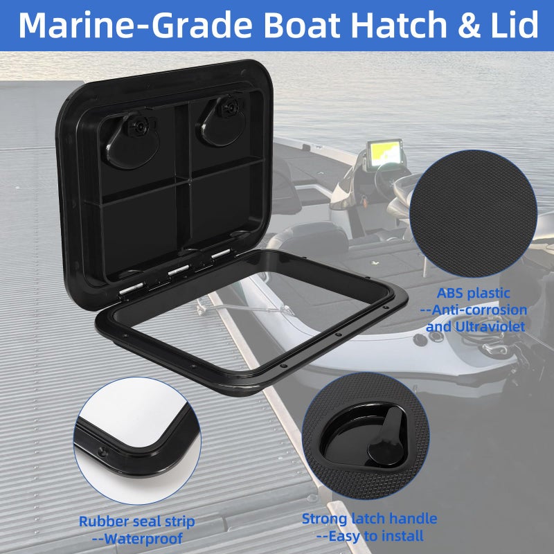 CLLOMAGY Marine Deck Access Hatch 17.3â€ X 12.4â€,Marine Boat Hatch&Lid Black Rectangle Boat Deck Access Door Lid for Bass/John/Fishing/Skiff/Sailboat/Yacht,Strong&Waterproof Cover-2PCS - Image 5