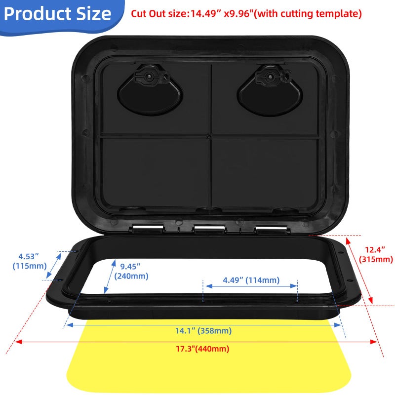 CLLOMAGY Marine Deck Access Hatch 17.3â€ X 12.4â€,Marine Boat Hatch&Lid Black Rectangle Boat Deck Access Door Lid for Bass/John/Fishing/Skiff/Sailboat/Yacht,Strong&Waterproof Cover-2PCS - Image 2