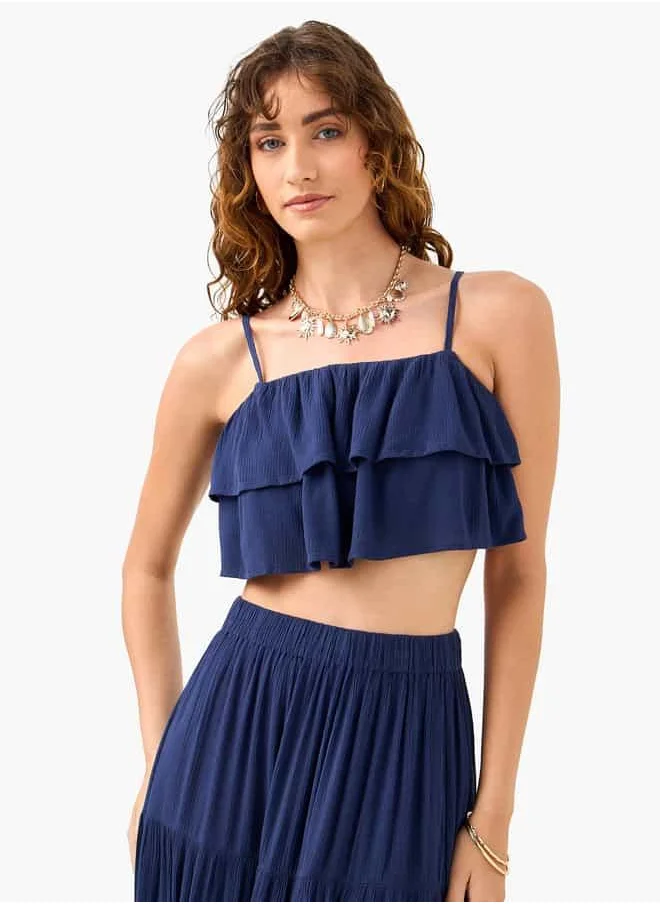 FAV Ruffle Detail Sleeveless Beach Top and Tiered Skirt Set