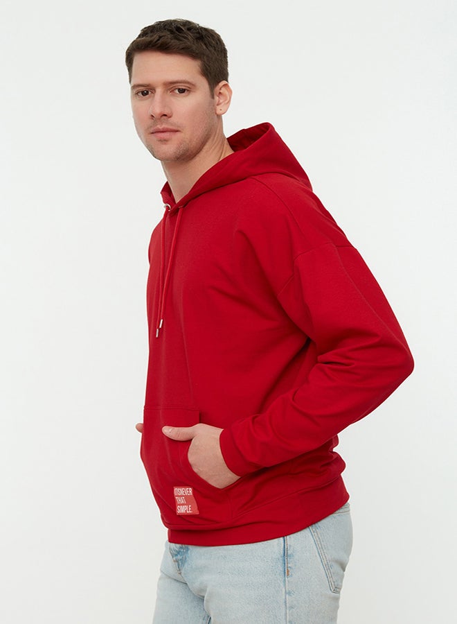 trendyol Burgundy Hooded Oversize/Wide Cut Long Sleeve Labeled Basic Cotton Sweatshirt TMNSS21SW0221 - Image 5