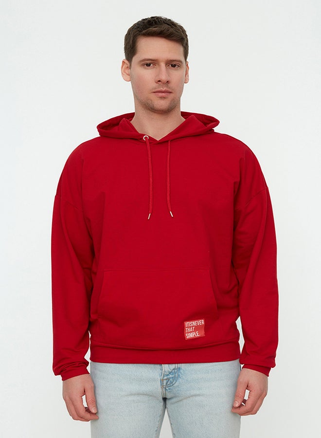 trendyol Burgundy Hooded Oversize/Wide Cut Long Sleeve Labeled Basic Cotton Sweatshirt TMNSS21SW0221 - Image 3