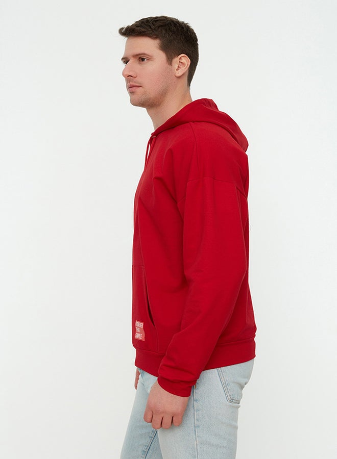 trendyol Burgundy Hooded Oversize/Wide Cut Long Sleeve Labeled Basic Cotton Sweatshirt TMNSS21SW0221 - Image 2