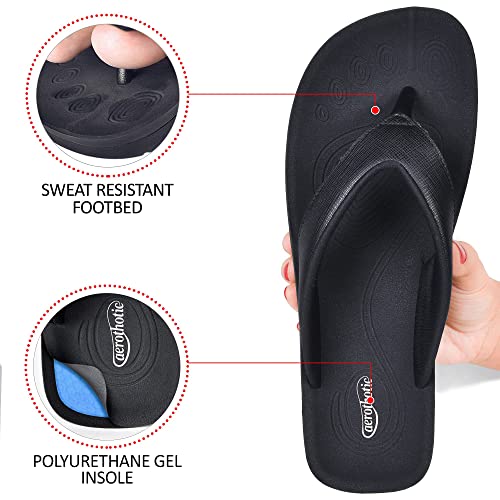 AEROTHOTIC Slip On Recovery Footwear Plantar Fasciitis Flip Flops for Women Yoga Mat Outdoor Walking Beach Ladies Arch Support Summer Thong Dressy Casual Sandals (Matt Black, Size 9) - Image 5