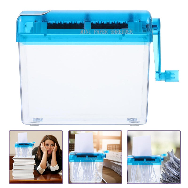 Blue Desktop Paper Shredder Mini Manual A6 Portable for Home and Office Use - Image 5
