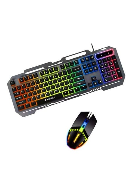 JERTECH KM 960 - كومبو كيبورد وماوس للالعاب يو اس بي - مع تأثيرات الإضاءة الرائعة - رد فعل سريع للمفاتيح - تصميم عصري وحديث باعلي جوده - الأسود