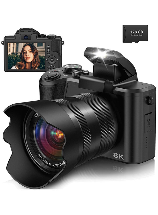 Generic 8K Digital Cameras for Photography, Autofocus 88MP WiFi Vlogging Camera for Tiktok with Dual-Lens,Flash,16X Digital Zoom Vlog Camera with Lens Hood, 128GB TF Card  - Image 2