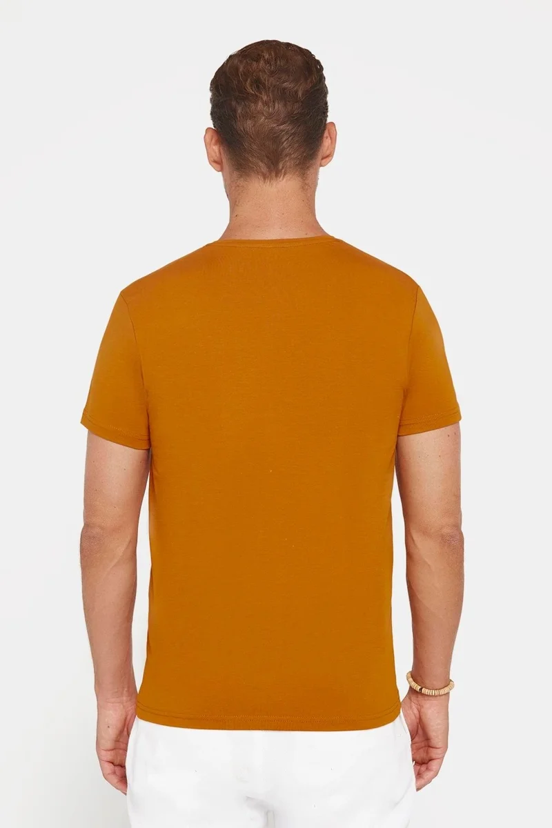 Tudors Men's Slim Fit Slim Cut Cotton Soft Texture Flexible Fabric Plain Basic Tan Crew Neck T-Shirt