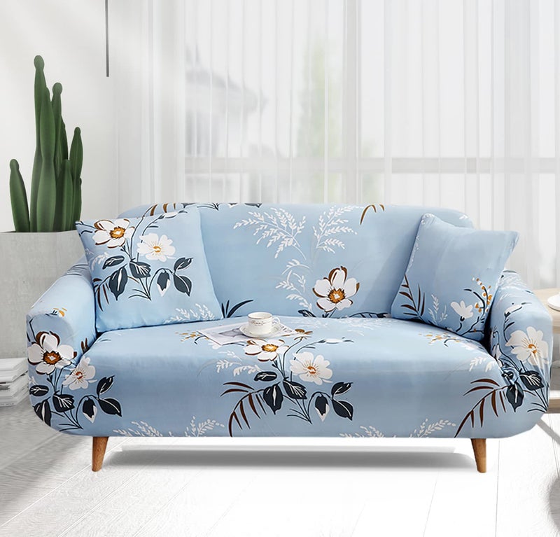 House of Quirk Universal Single Seater Sofa Cover Big Elasticity Cover for Couch 140 GSM Sofa Slipcover (Sky Blue Big White, 90-145cm) - Image 3